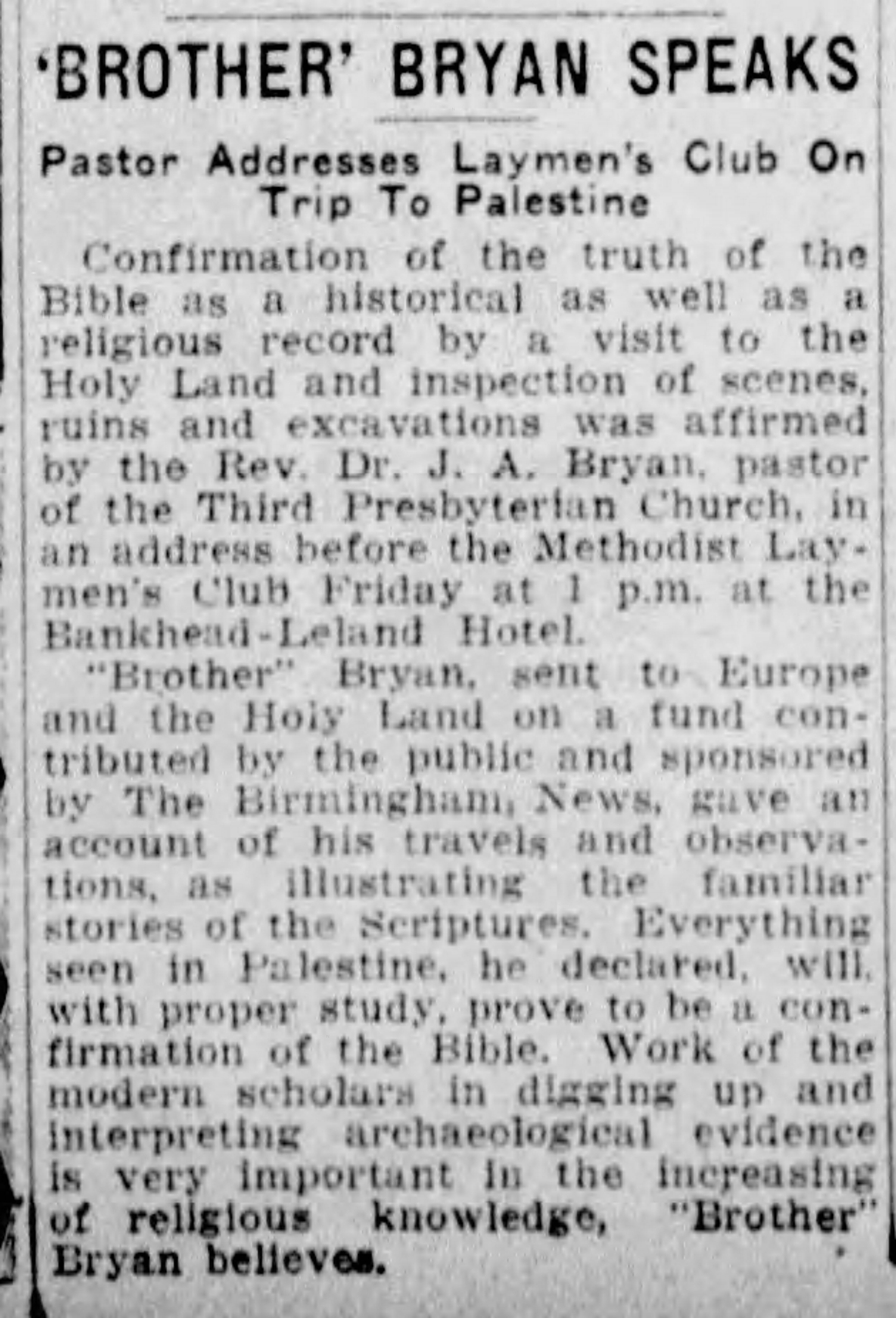 Brother' Bryan Speaks